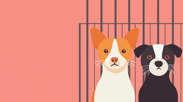 Caged dogs looking for home, highlighting pet overpopulation issues, World spay day concept