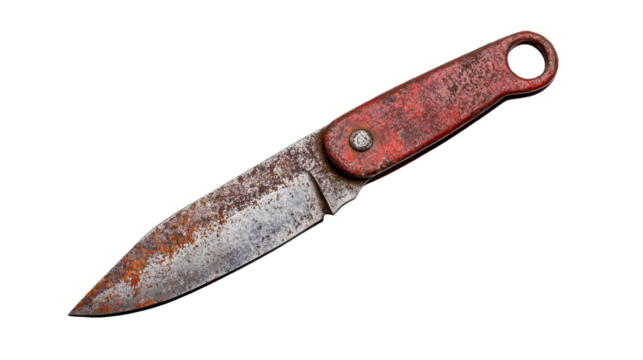Rusty knife with a worn handle, perfect for vintage-themed imagery. transparent background