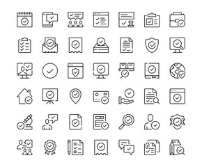 Check mark icons. Outline symbols collection. Premium vector line icons set