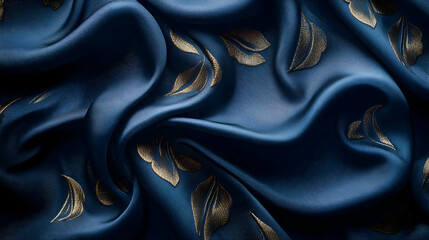 Obraz premium Elegant Blue and Gold Fabric Texture with Draped Folds