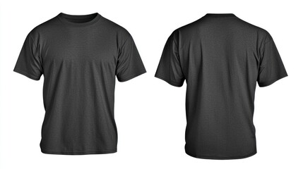 Charcoal T-shirt mockup, front and back, isolated, white background, apparel design