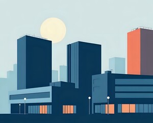 Naklejka premium illustration vectorielle d'un centre ville composé de plein de grattes ciels et de plein de très hauts immeubles