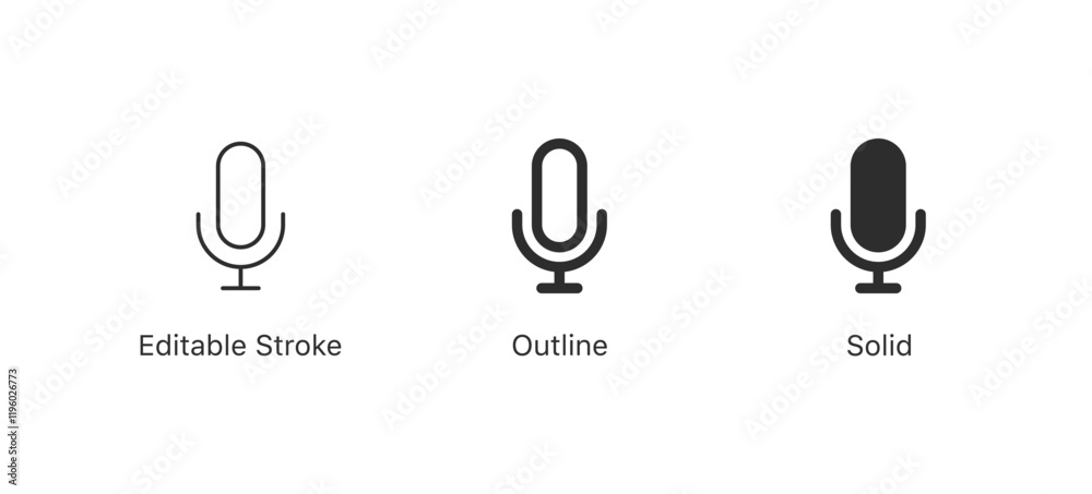 Poster Microphone icon set vector mic icon symbol ; Podcast microphone web icon ; record, audio, sound, voice icons. editable stroke outline style for app user interface and web vector elements