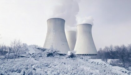 Obraz premium destroyed cooling towers of a nuclear power plant after an explosion