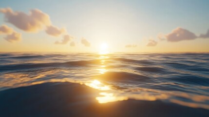 Obraz premium Golden sunlight reflecting on gentle sea waves at sunrise.