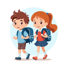 boy and girl go to school vector