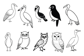A delightful collection of black and white comic bird vector illustrations. Perfect for digital designs, printable, and creative projects. Editable, quirky, and versatile for any use.