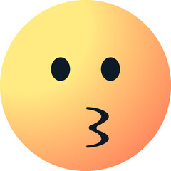 A cute kiss emoji face vector emoticon with puckered lips and open eyes, kissing emotion for digital communication and social media or messaging designs