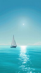 Fototapeta premium Sailboat glides across calm turquoise ocean waters under a bright sun