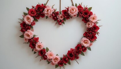 Obraz premium Heart Shaped Wreath of Red and Pink Paper Roses