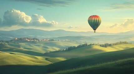 Obraz premium Hot Air Balloon Over Tuscany's Rolling Hills Landscape