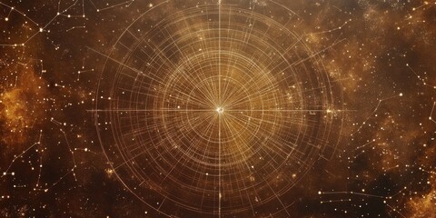 Fototapeta premium Celestial Chart Golden Radiating Star Constellations