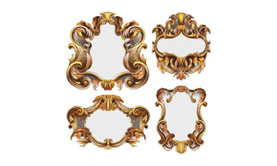 Baroque Decorative Frame Clipart Set - Ornate Vintage Gold and Green Frames