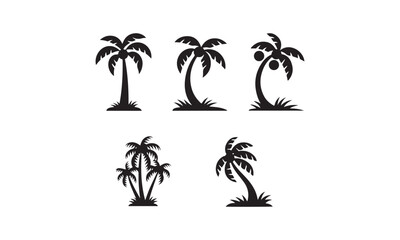 Palm Tree Silhouette Icons Set - Tropical Beach and Island Designs