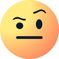 a skeptical emoticon, raised-eyebrow emoji vector icon with a neutral mouth, straight line and a questioning expression for digital communication and social media or messaging design projects