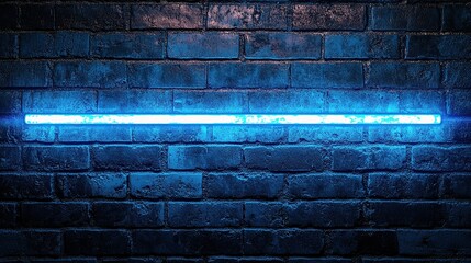 Striking Blue Neon Light Accent on Brick Wall at Night