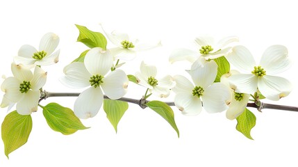 A branch of white dogwood flowers, isolated on a white background