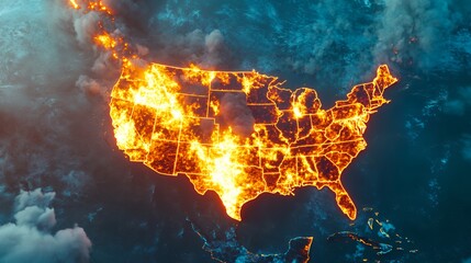 Burning United States: A fiery map of the nation