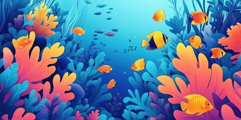 Vibrant Coral Reef With Colorful Fish Swimming
