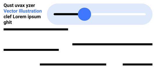 Toggle switch with blue circle slider, black lines as placeholders for text, and sample text blocks. Ideal for website interfaces, app prototypes, UIUX presentations, tech demos, wireframes, landing