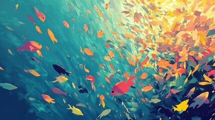 Vibrant Fish School Swimming In Turquoise Waters