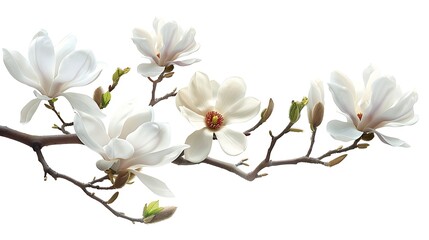 Fototapeta premium A branch with white magnolia flowers, isolated on a white background