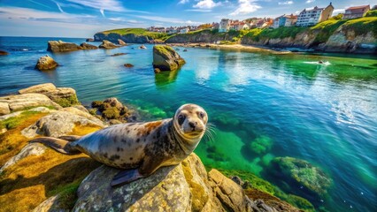 Drone photography reveals a harbor seal's sunny slumber on Spain's Santander coastline.