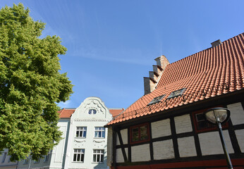 Historical downtown houses in Rostock, Germany