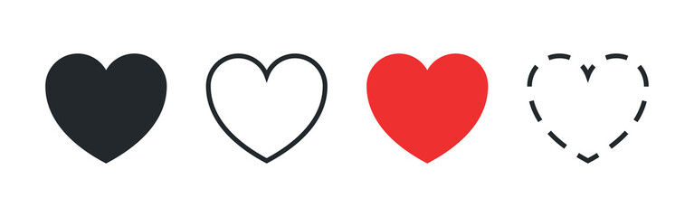 Red Heart icon set. add to favorite icon heart love icon button - save icon symbol - love like icon button