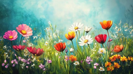 Naklejka premium Vibrant Spring Flowers in Classic Painting Style for Nature Lovers