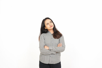 Thinking Gesture Of Beautiful Asian Woman Isolated On White Background