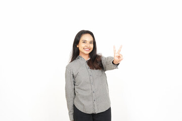 Showing Peace or Victory Sign Of Beautiful Asian Woman Isolated On White Background