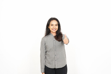Obraz premium Showing Thumbs up, Approved sign hand gesture Of Beautiful Asian Woman Isolated On White Background
