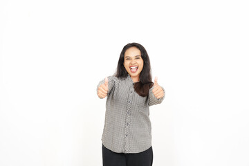 Obraz premium Showing Thumbs up, Approved sign hand gesture Of Beautiful Asian Woman Isolated On White Background