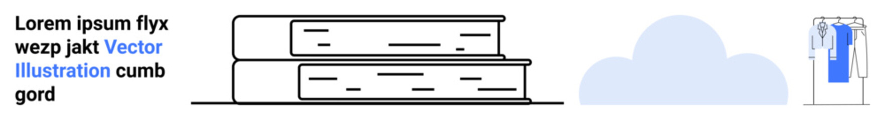 Pile of two books beside a cloud shape and clothes hanging on a rod. Ideal for themes related to education, learning, literature, reading, organization, storage, and digital libraries. Landing page