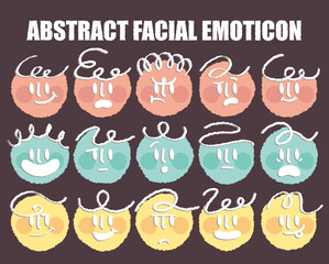 Abstract round face with variety of expression.Collection of facial emoticon with hand drawn style.Modern face emoji.Colorful circle people face.Happy,sad,angry,smile,shock.Line stylish.Cartoon,doodle