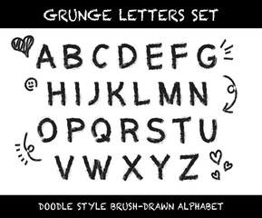 Hand drawn comic style colorful marker pen writing uppercase grunge brush letters alphabet typography for kids. Cute cartoon doodle style abc alphabets chart for nursery or kindergarten learning.