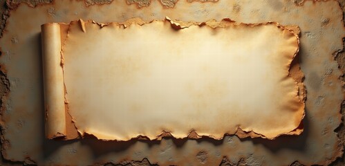 A textured vintage parchment scroll with burnt edges, perfect for invitations, certificates, or any historical theme design.