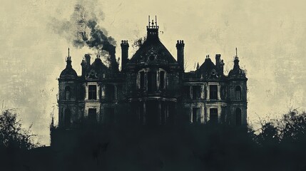 Obraz premium A Smoldering Mansion Obscured by Shadowy Gloom