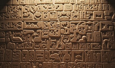 Ancient Egyptian hieroglyphs intricately carved on a stone wall, showcasing the beauty of historical writing and culture.