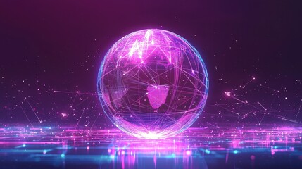 Fototapeta premium Abstract Digital Globe with Cosmic Connections Displaying Global Communication and Networking in a Vibrant, Futuristic Style on a Dark Background