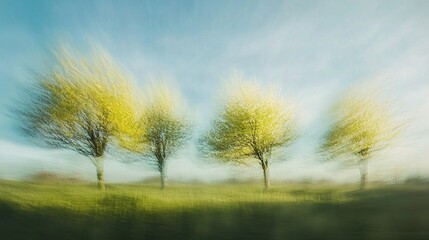 Fototapeta premium Captivating Springtime Scene of Blurred Blossoming Trees in Nature