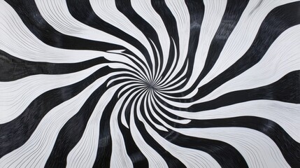 Abstract black and white swirling pattern creating a sense of movement and depth, perfect for backgrounds, wallpapers, or graphic design projects depicting dynamic motion or illusions.