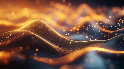 Abstract waves with glowing particles, creating a dynamic and vibrant visual effect.
