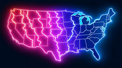 Neon Glow Map of the United States