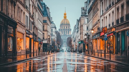 Obraz premium Parisian Street Scene: Les Invalides in the Mist