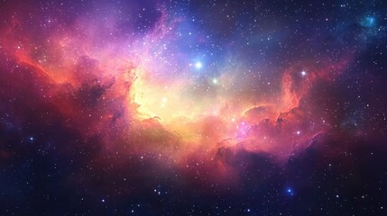 Naklejka premium Vibrant Nebula in Space Showcasing Stunning Colors and Stars, Capturing the Essence of Cosmic Beauty and the Depths of the Universe