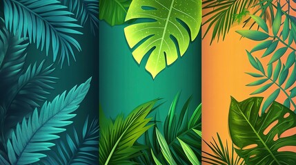 Vibrant Abstract Summer Background Designs with Tropical Leaves