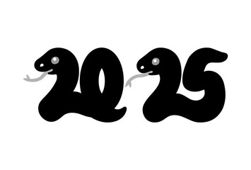 西暦2025年の巳年の蛇のモノクロイラスト