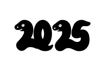 西暦2025年の巳年の蛇のモノクロイラスト